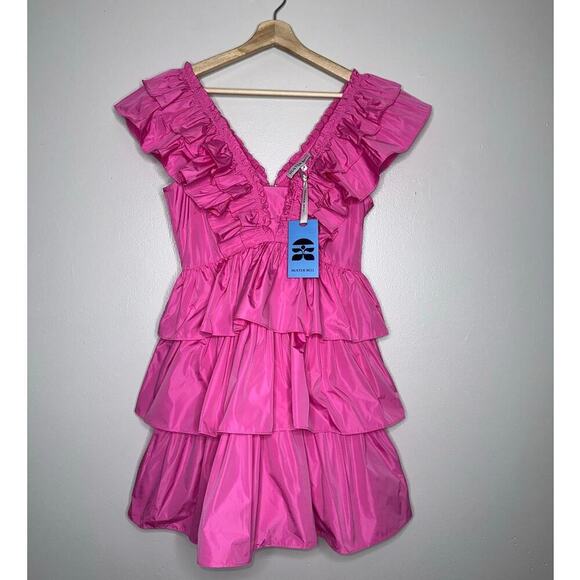 Hunter Bell NWT Pamela Tiered Mini Dress Ruffle Detail Azaela Pink Size 4 - Picture 4 of 9